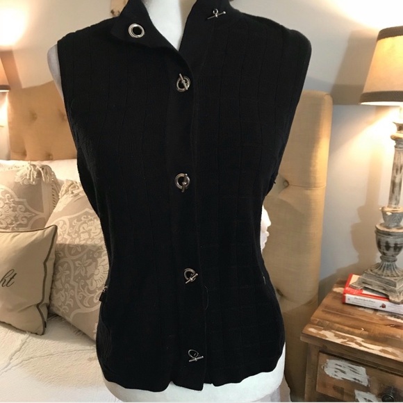 Jamie Sadock Black V-Neck Sweater Vest Button Up - Picture 2 of 16